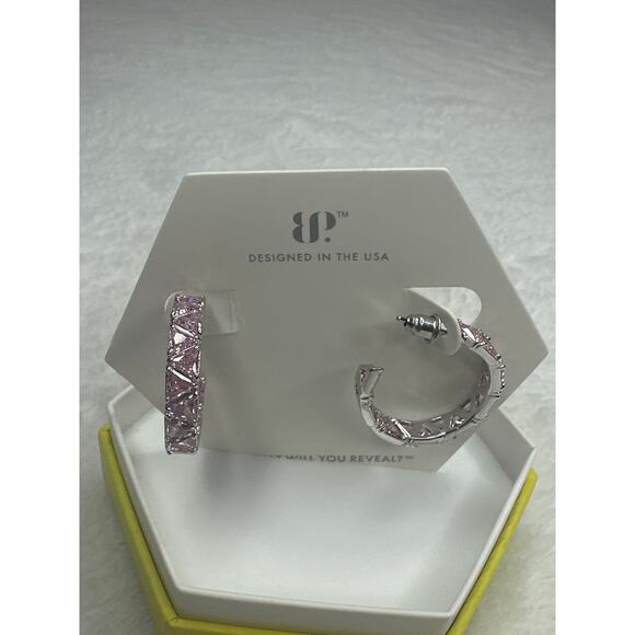 Bomb Party Jewelry - Bomb Party RBP8939 Rose Quartz CZ looking for love rhodium plated earrings NIB
